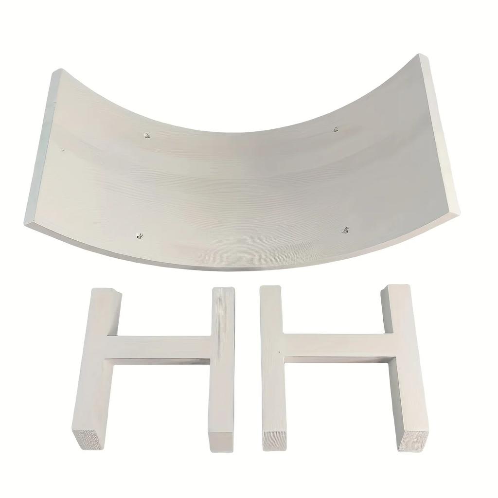 U-Shaped Wooden Stool Distressed White Solid Wood Half Round Design Dual-Use As Photography Prop Posture Corrector Home Studio