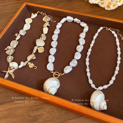 Elegante Collana a Stella Marina con Perle Barocche per la Clavicola - Stile Vacanza al Mare, Accessori di Moda di Alta Gamma