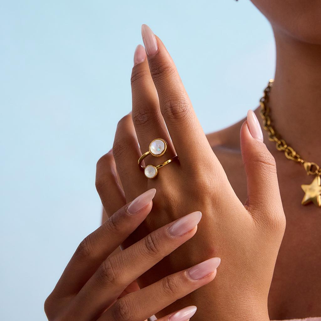 Youthway Naturstein Geometrische Linien Ringe Vergoldeter Edelstahl Fingerschmuck Zarte Minimalistische Verstellbare Ringe