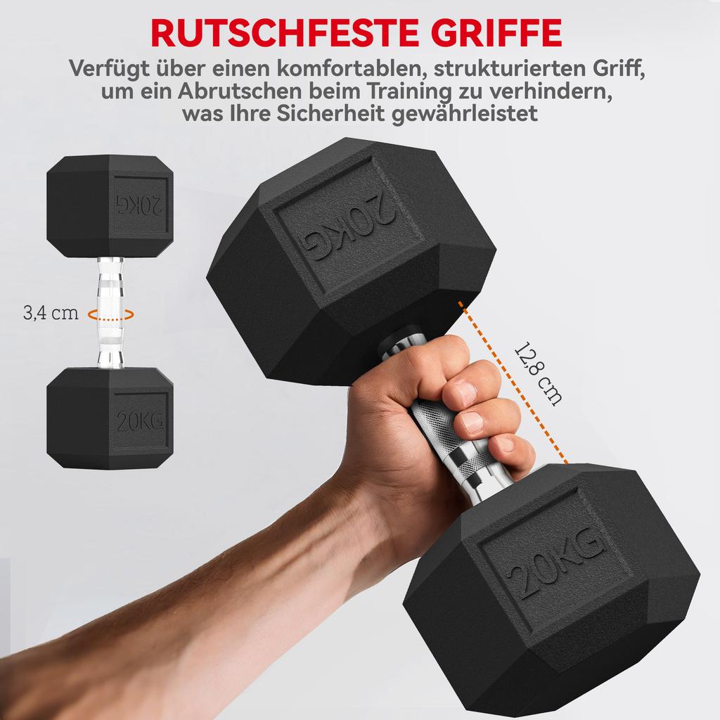 20KG Single Rubber Hex Dumbbell Portable Hand Weights Dumbbell Home Gym