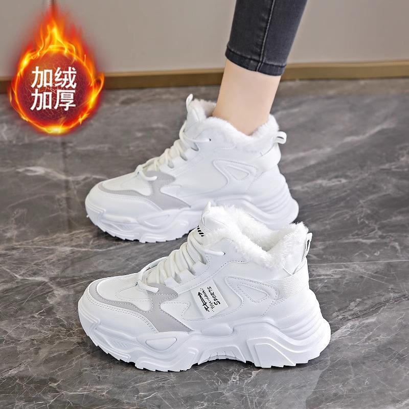 Soft-soled dad shoes autumn new velvet warm sneakers high-top thick-soled