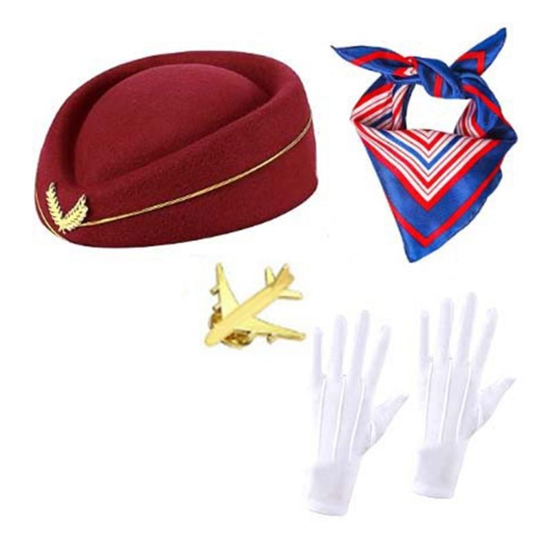 Women's Flight Attendant Costume Accessories Stewardess Outfits Halloween Air Hostess Cosplay Costume with Bellhop Hat