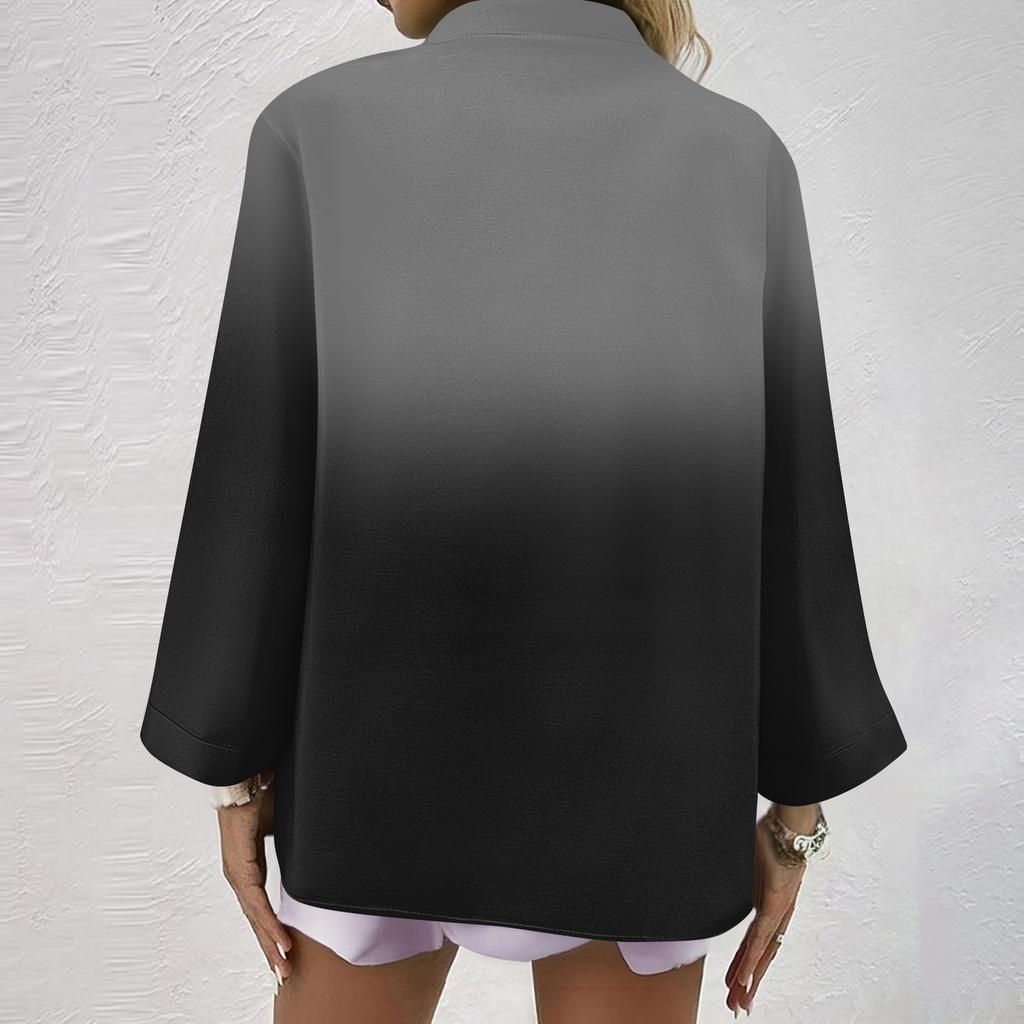 Camisa de Moda y Casual para Mujer Manga Larga Cuello en V Botones Estampada Blusa Top