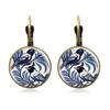 Orecchini Vintage con Uccello Gazza Blu Orecchini Rotondi Retro in Bronzo Antico con Cupola di Vetro per Donna