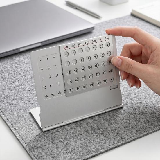 Perpetual Calendar Ultra-Light 1.4oz Aluminum Alloy Manual Adjustable Monthly Desk Calendar