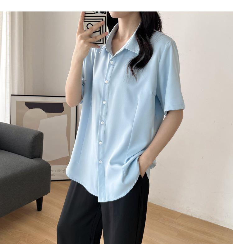 

Plus Size 10325 Short-Sleeve White Shirt for Summer OL Commute - Fits Up to 300 lbs 7XL небо синє кольору