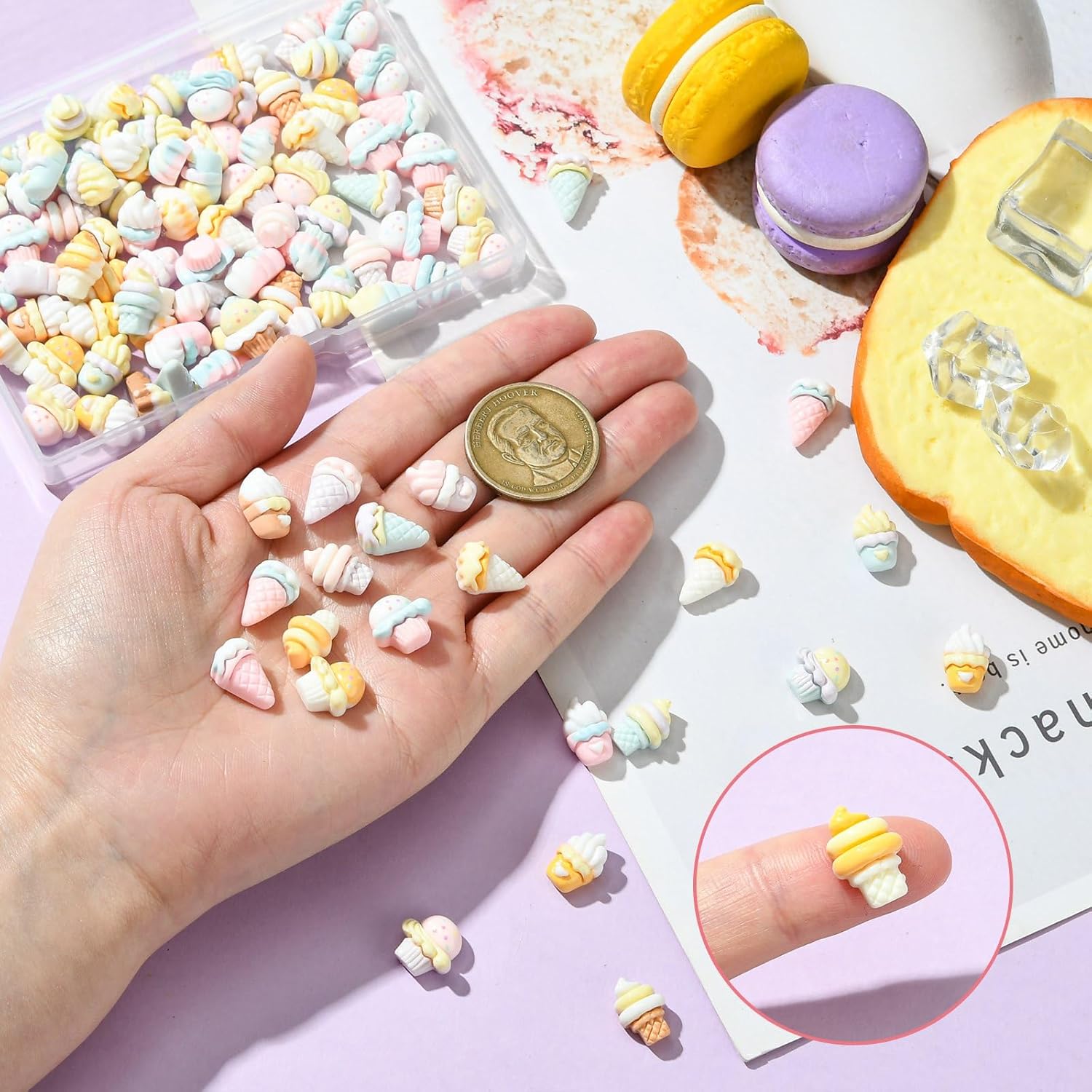 

KitBeads 100 шт. 4 стиля Кабошоны из смолы в виде мороженого Разноцветные Сладкие Капкейки Плоская задняя часть Шармы для DIY Чехол для телефона Поделки Декор Украшения