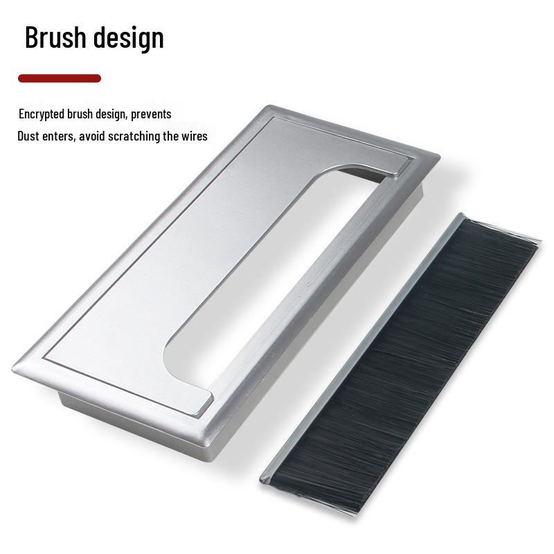 Square Bristle Wire Grommet Cover, Imitation Aluminum, ABS Plastic Cable Hole Cover for Desk & Conference Table Cable Management.