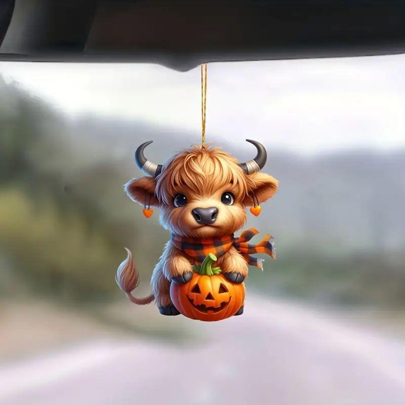 Car Whimsical Halloween Mirror Ornament Vibrant Acrylic Pumpkin Decoration Hanging