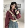 Wind Color Matching Hooded Sweater Women's Autumn Loose and Thin Short Small Zipper Cardigan Top