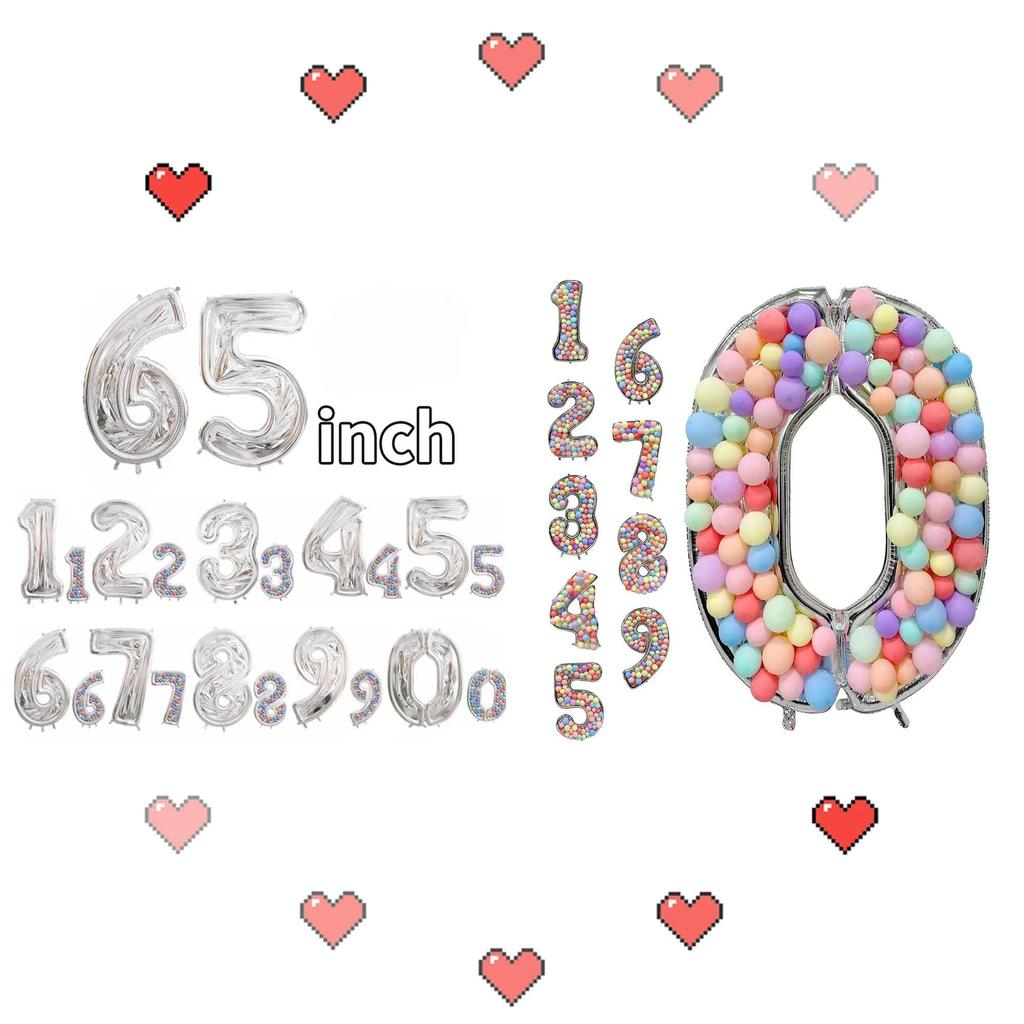 65Inch Giant Foil Number Balloon DIY Filling Frame Kids 1st Birthday Party Decoration Wedding Anniversary Supplies Mosaic Box