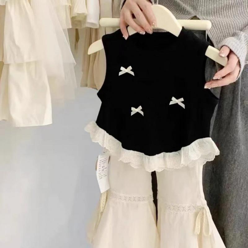 Summer Girls Sleeveless Vest Sweet Bow Lace Top For Baby