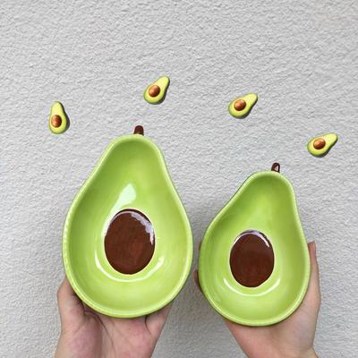 1pcs Huge Cute Avocado Shape Ceramic Fruit Salad Plate Snack Dish Rice Soup Bowl Tableware Supplies 6.5 Inch WF