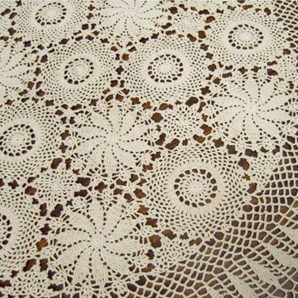 Yizunnu Beige 51-inch Diameter Round Handmade Crochet Tablecloth (Size Customizable)