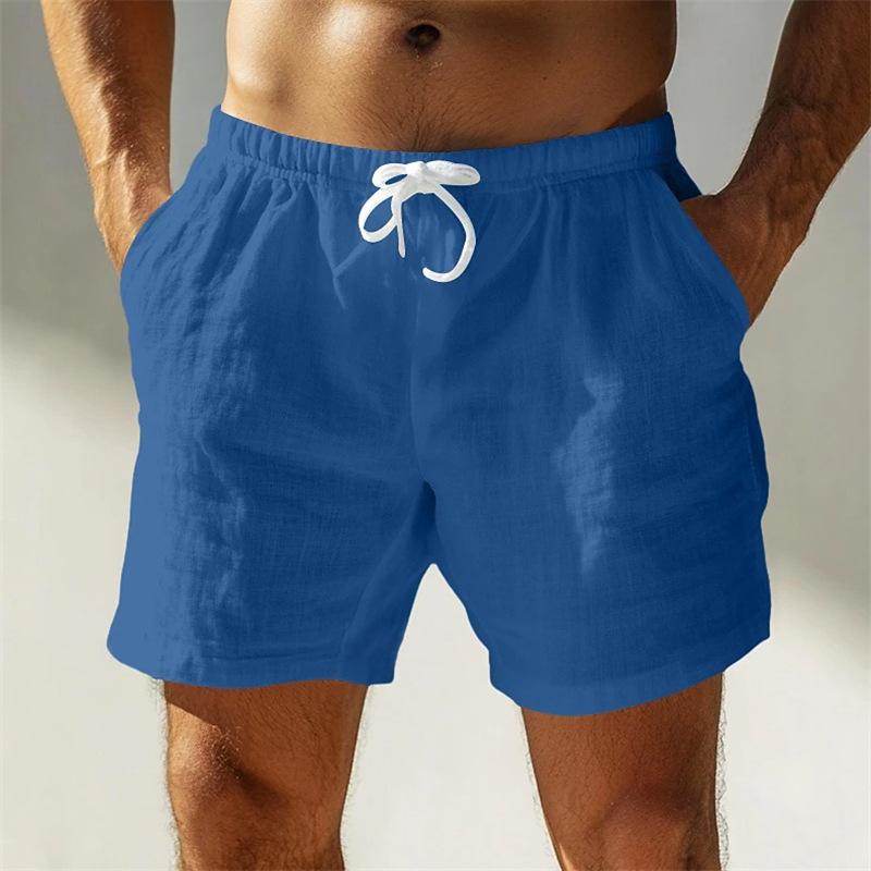 Crest Moda Heren Linnen Korte Broek met Trekkoord Casual Zomer Strandkleding 3XL blauw