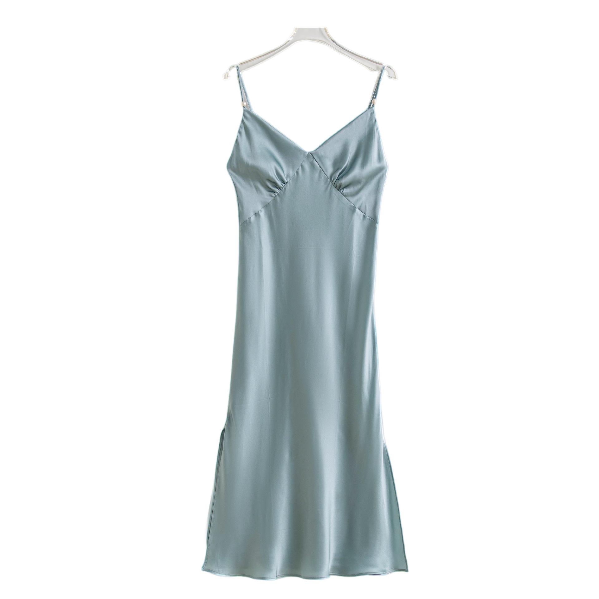 Spring new silk nightdress women s high-end mulberry silk women s silk medium and long V-neck home suspender skirt M