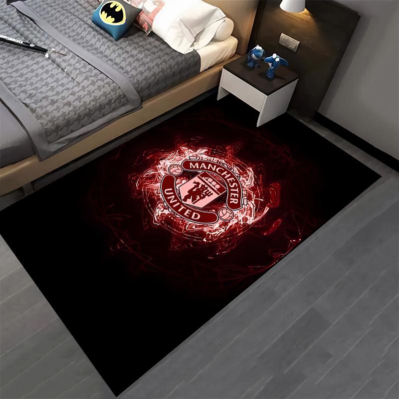 Manchester United Logo Carpet, Black and Red Modern Football Decor Suitable for use as an anti-slip for living room bedroom sofas