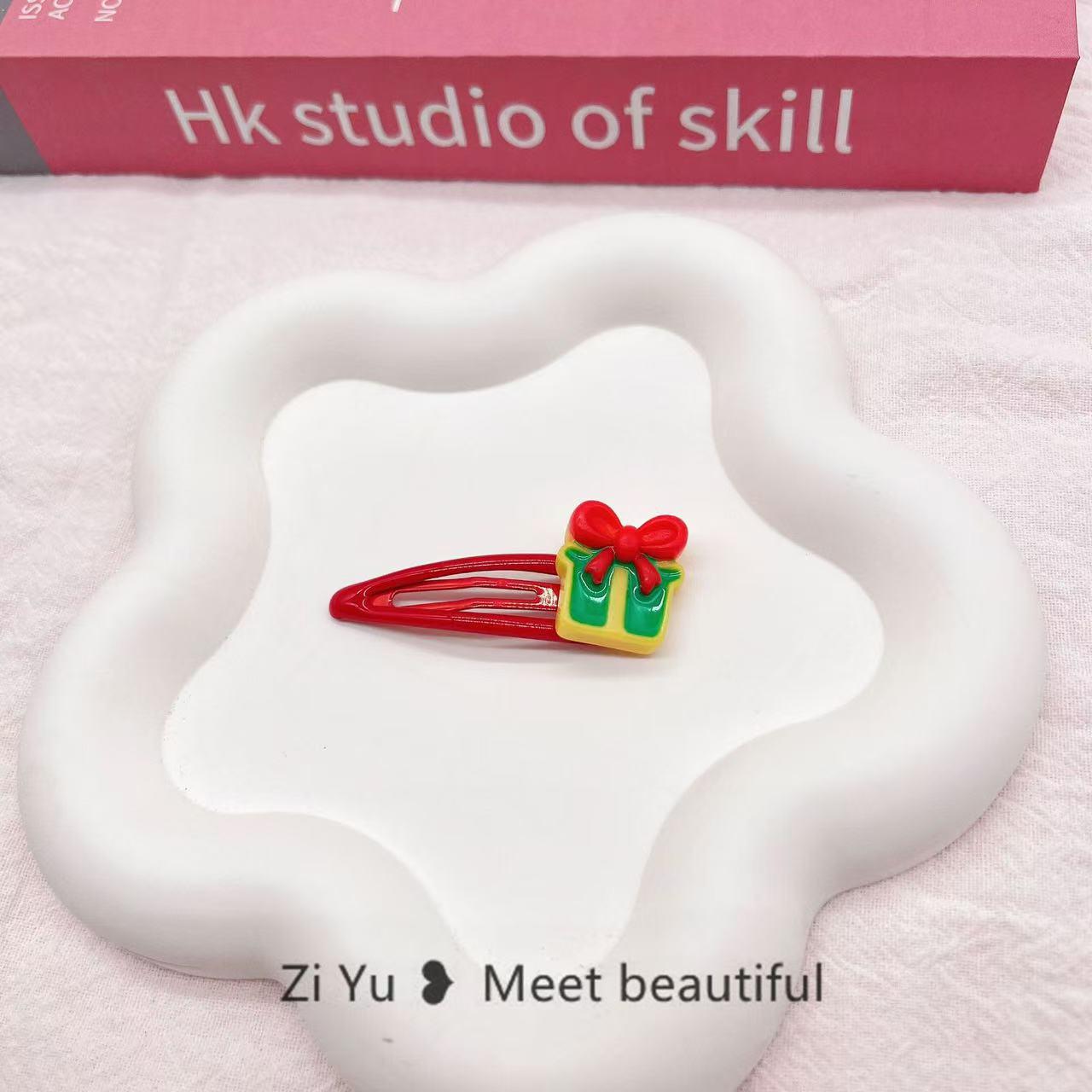 Festive Santa & Snowman Red BB Hair Clip for New Year and Christmas.