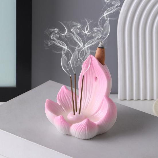 Suport pentru bețișoare de tămâie Yousheng Lotus, arzător de tămâie cu refluxul, suport pentru con de tămâie din rășină pentru iubitorii de tămâie, cadou pentru masa centrală