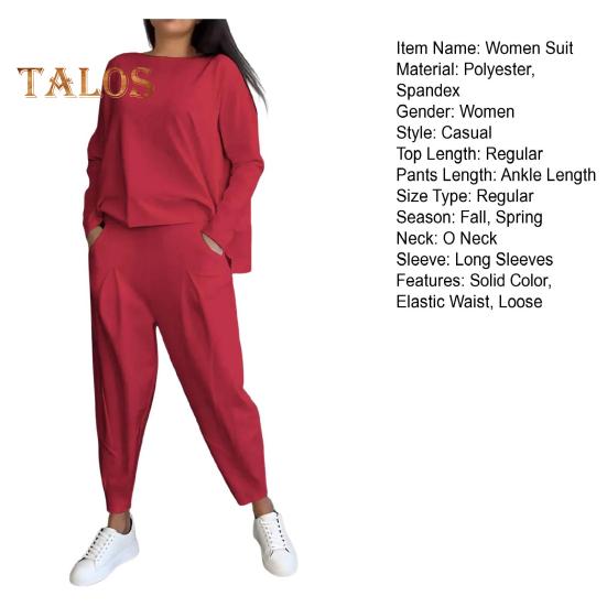 2 Teile/satz Herbst Frühling Frauen Top Hosen Set Lange Ärmel O Neck T-shirt Elastische Taille Hose mit Seite Taschen OL Pendeln Sport Hosenanzug Outfit