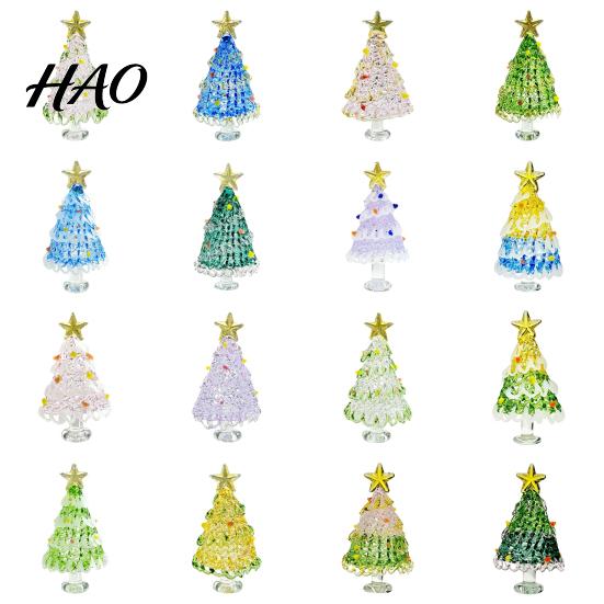 Kristallen Boom Bureauornament Handgeblazen Glas Kerstbeeldje, Mini Tafelbladornamenten Kerstornament, Handgemaakte Bureau Feestdecoratie Decoratief