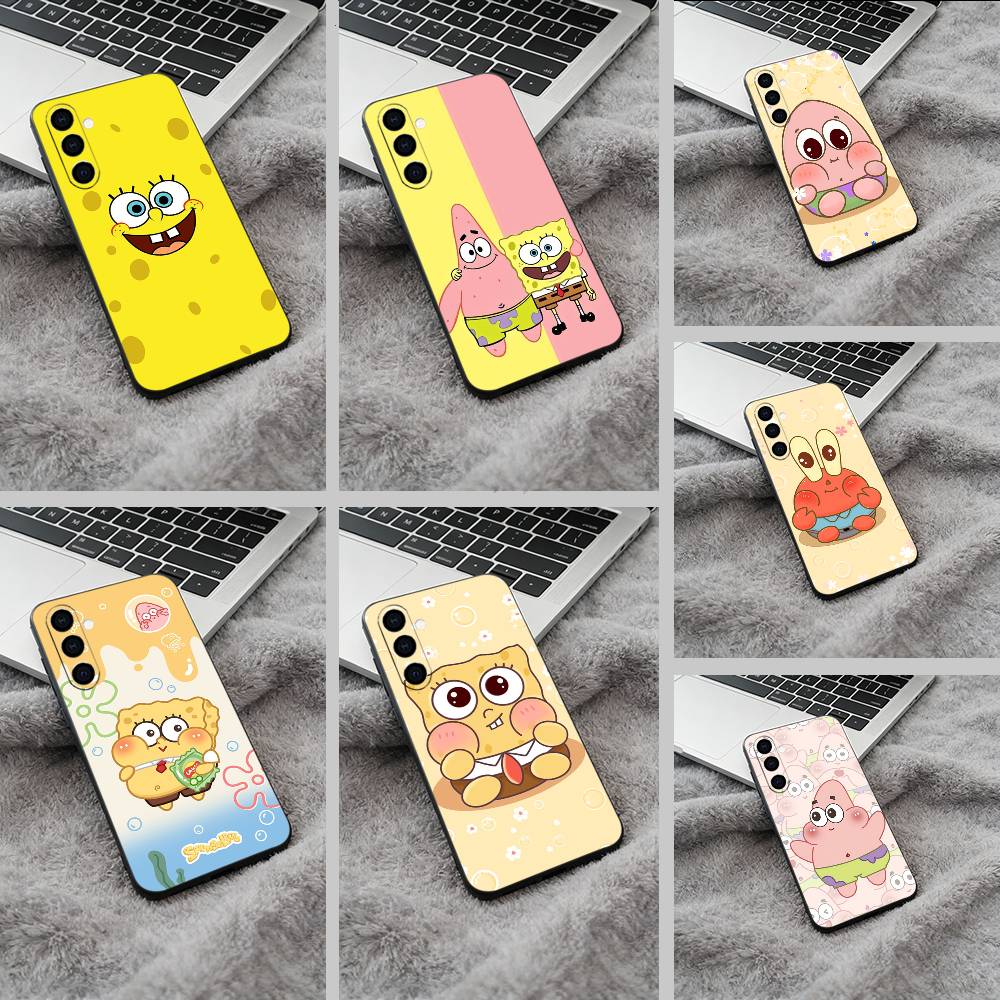 S-B-Sponge-Bob Soft Silicone Phone Case for Samsung Galaxy A73/A71/A72/A70/A53/A52/A51 - Black