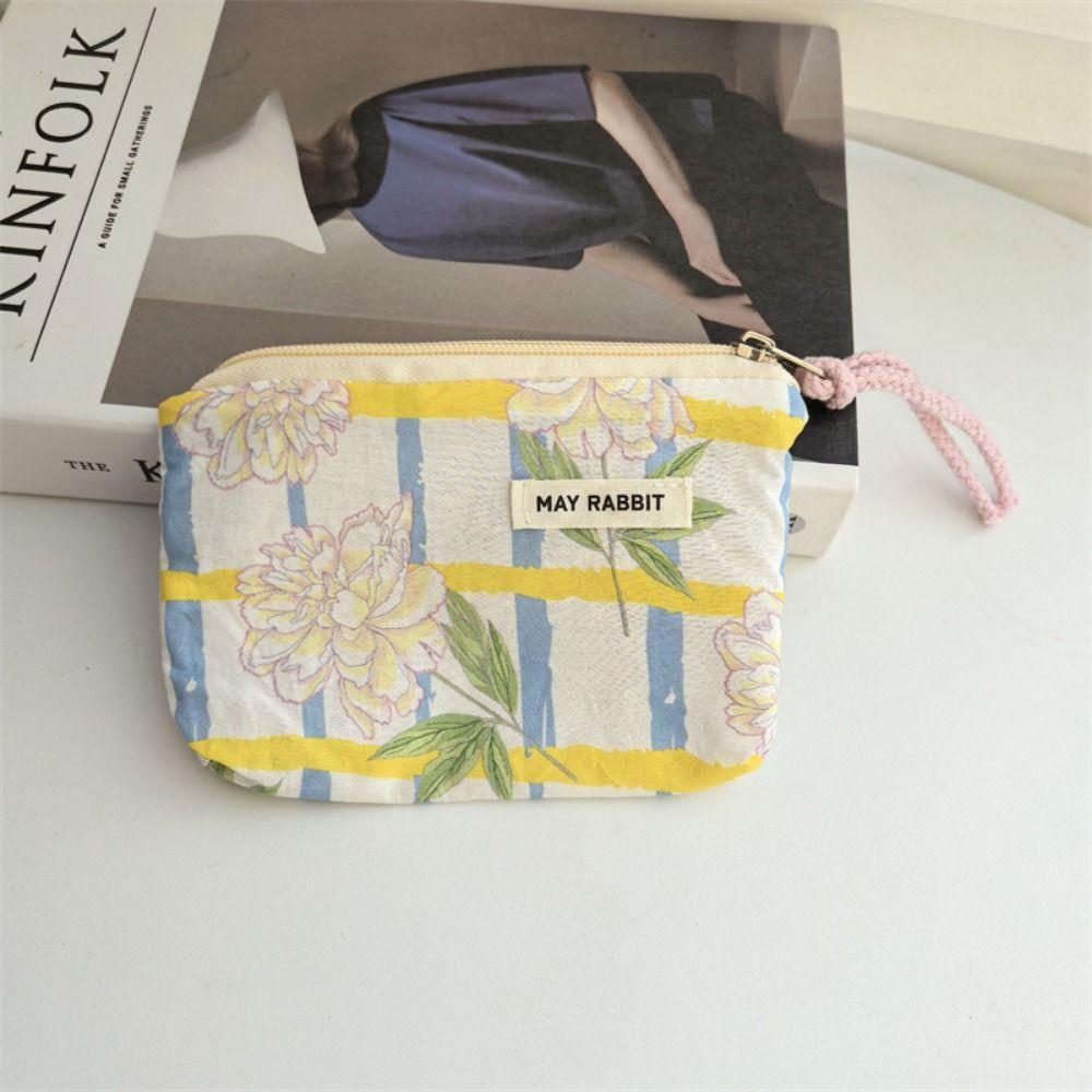 New Cartoon Square Cosmetic Bag Flower Small Makeup Bags Sanitary Napkins Portable Storage Pouch Women