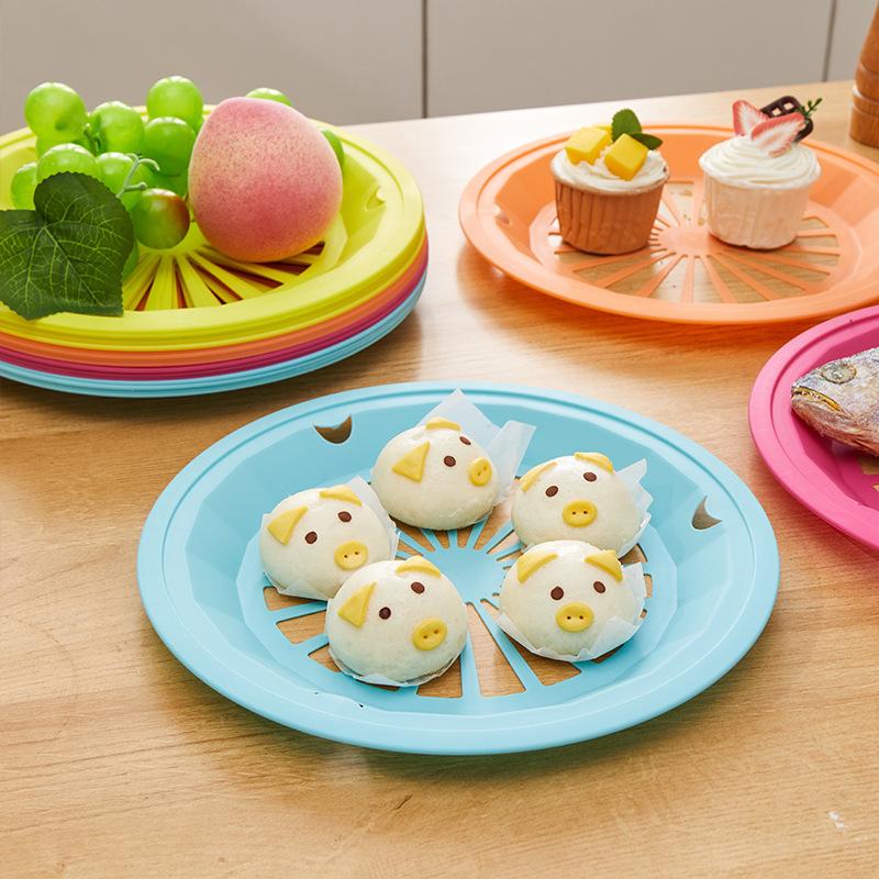 Plastic Round Hollow Basket Drainer Outdoor Picnic Food Tray BBQ Grill Plate Holder Wholesale