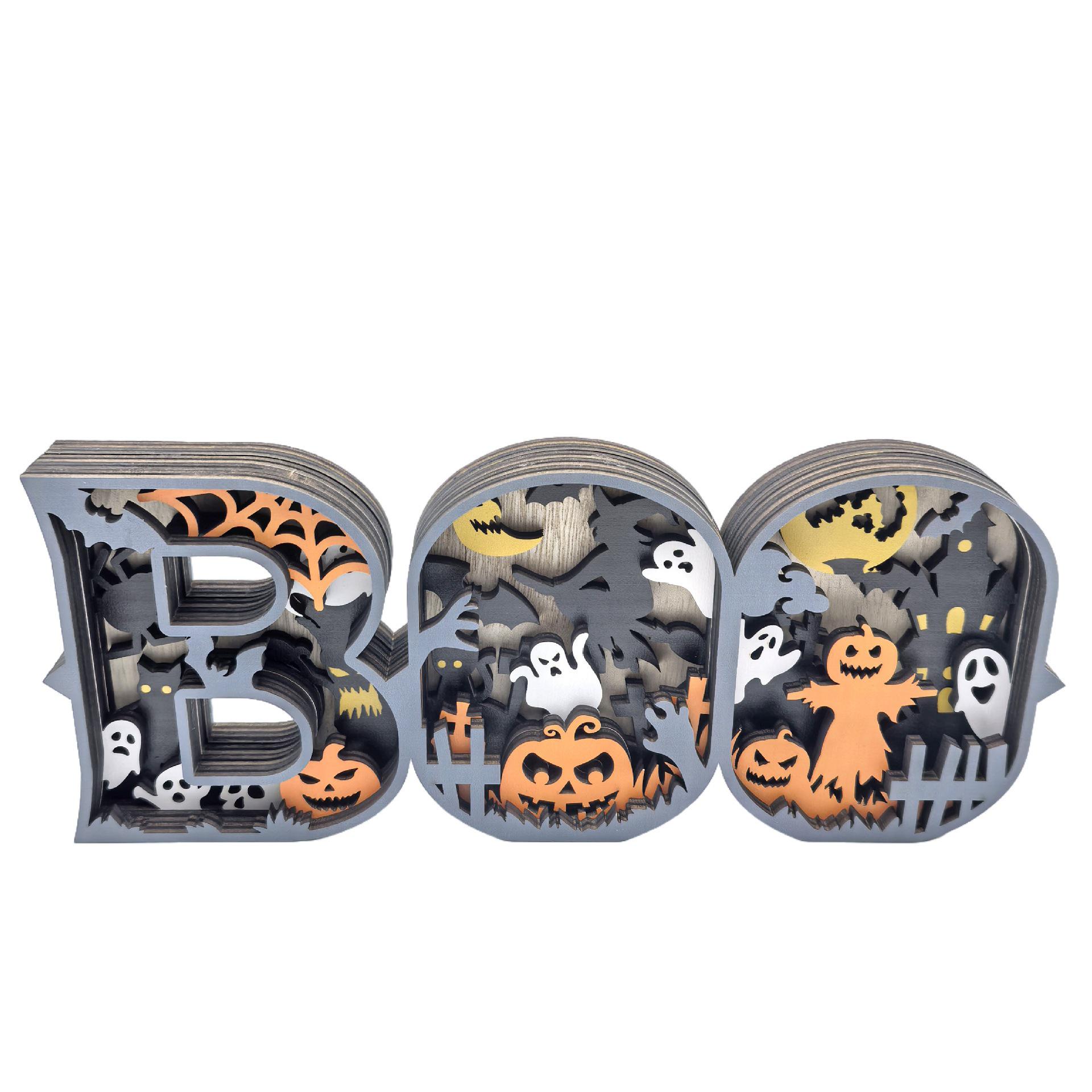 3D многослойная деревянная буква BOO, Хэллоуин, знак-украшение
