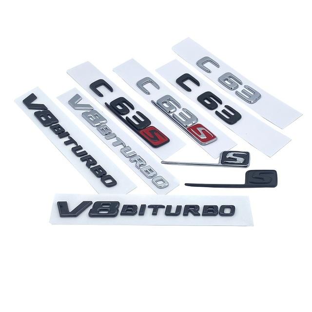 3D Matte Black Letters V8 Biturbo 4matic Emblém pro Mercedes Benz AMG C63 C63S Coupe Blatník kufru Typový štítek s logem
