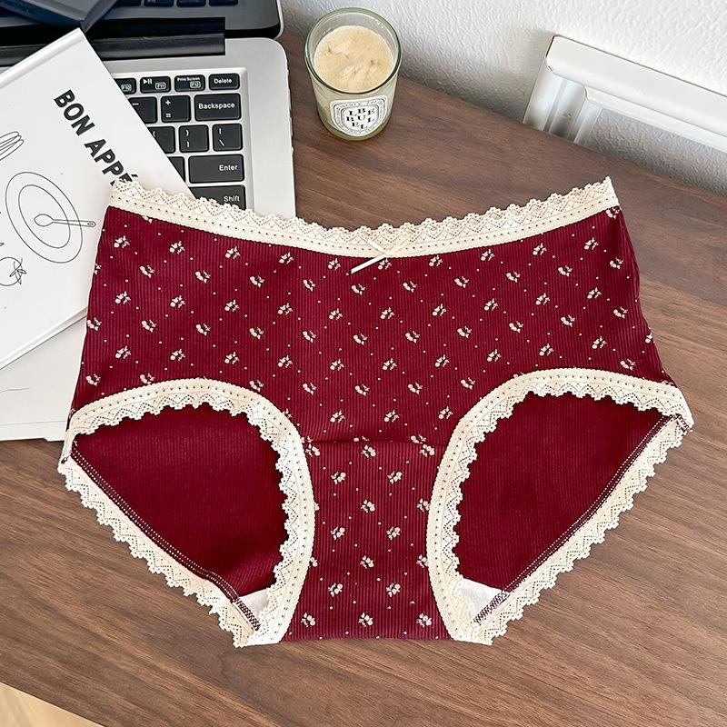 Girls Autumn and Winter Year Vintage Lace Edge Skin Comfortable Cotton Crotch Triangle Briefs