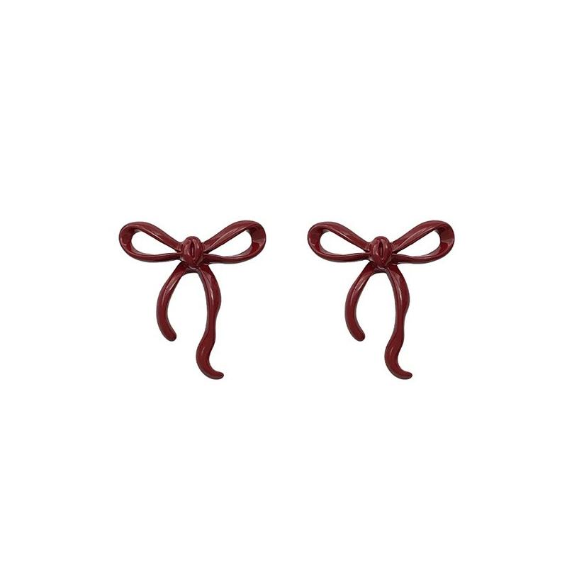 Temperament Encore Red Hollow Bowknot Stud Geometry Earring Jewelry Christmas Girl Friend Gift