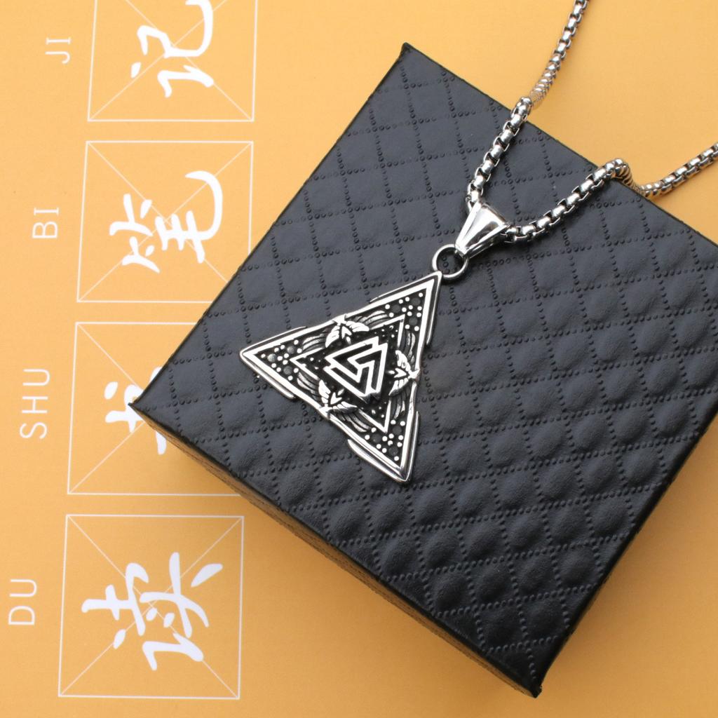 Vintage Triangular Rune Titanium Steel Pendant Wind Men'S Fashion Stainless Steel Necklace Jewelry
