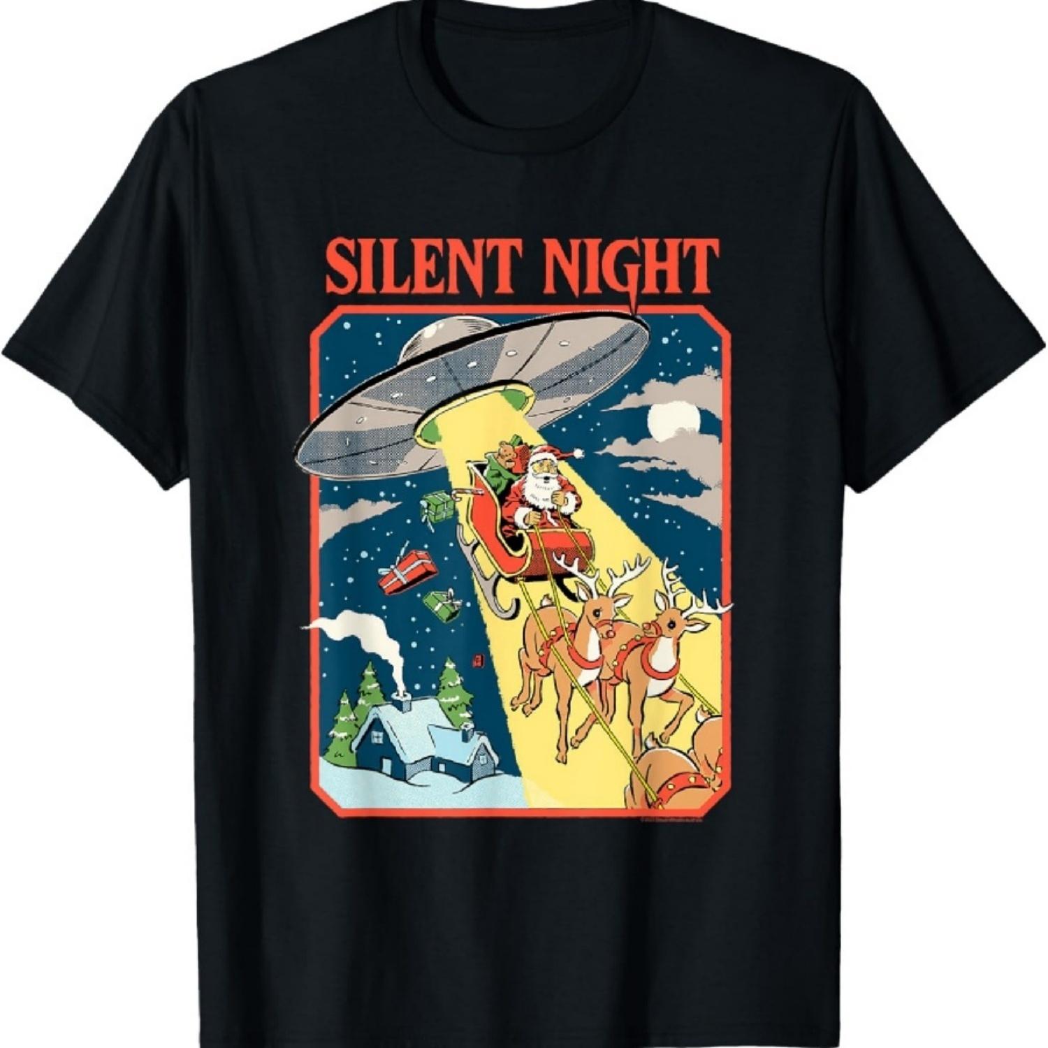 Silent Night Santa UFO Retro Dark Humor T-Shirt S