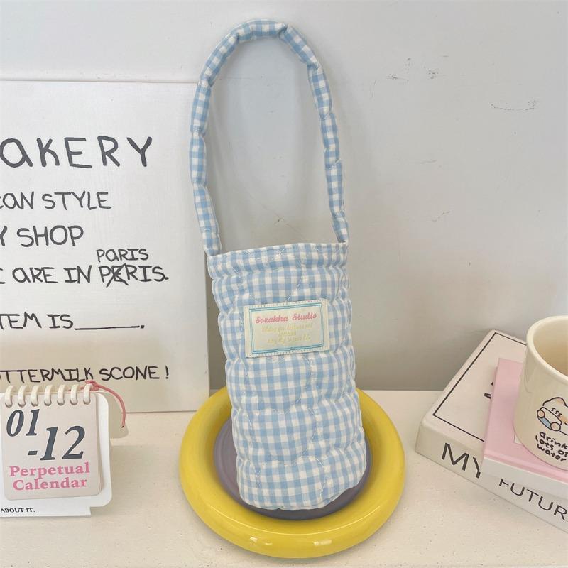 57141 cup cover portable small bag fabric padded plaid water cup bag anti-scalding soft portable water cup milk tea bag