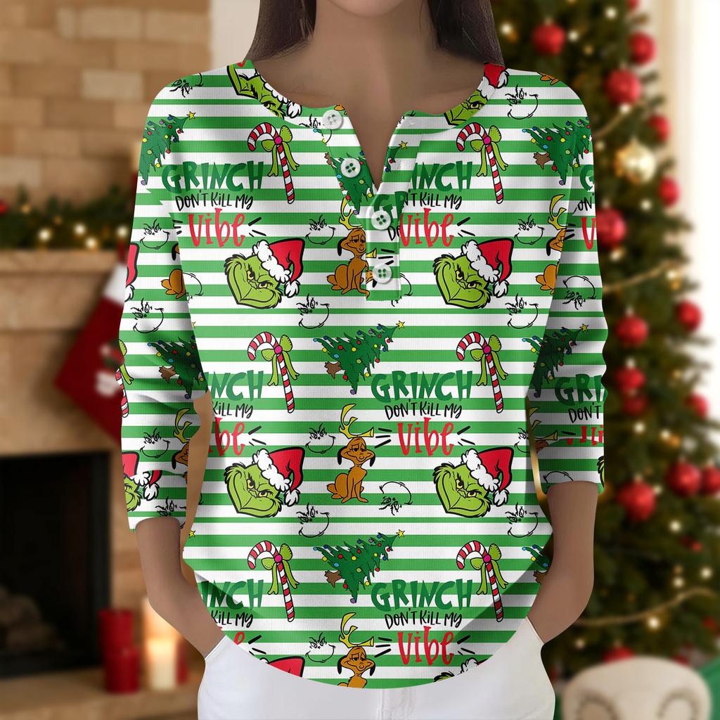 Damemote langermet juletopp med snøfnuggtrykk Elegant avslappet topp