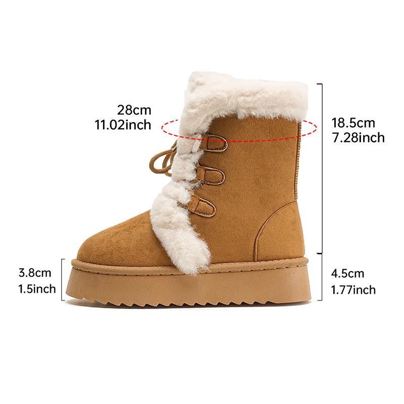 Women's Winter Warm Fur Snow Boots Lace Up Fluffy Plush Platform Ankle Boots for Women Thick Bottom Non Slip Cotton Padded Shoes