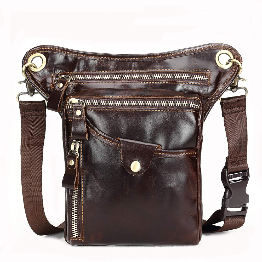 Meigardass Leg Genuine Bag for Outdoor and Men's Bag, Leather, Multifunctional, Thigh/Hip Motorcycles, Use, Waterproof, Abrasion-Resistant (Brown