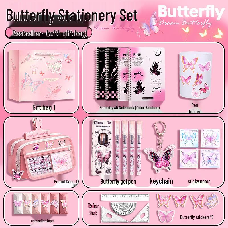 

Pink Butterfly Stationery Gift Set for Girls – Back to School Supplies & 10th Birthday Party Favors