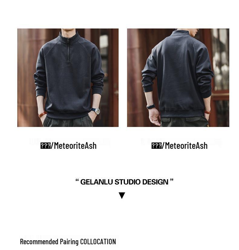 Ge Lan Lu Men's Retro Half-Zip Stand Collar Hoodie - Autumn/Winter Loose Casual Sports Jacket