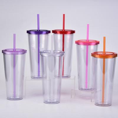 700ml hrnek se slámkou, jednoduchý letní hrnek na džus a nápoje, domácí průhledný dvouvrstvý plastový hrnek