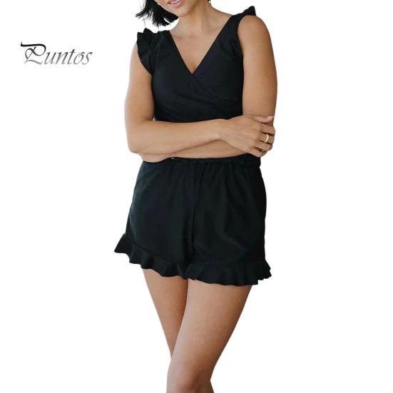 

2 шт./компл., женский летний купальник, комплект с v-образным вырезом, без рукавов, с рюшами, быстросохнущее монокини с бюстгальтером пуш-ап L чёрный