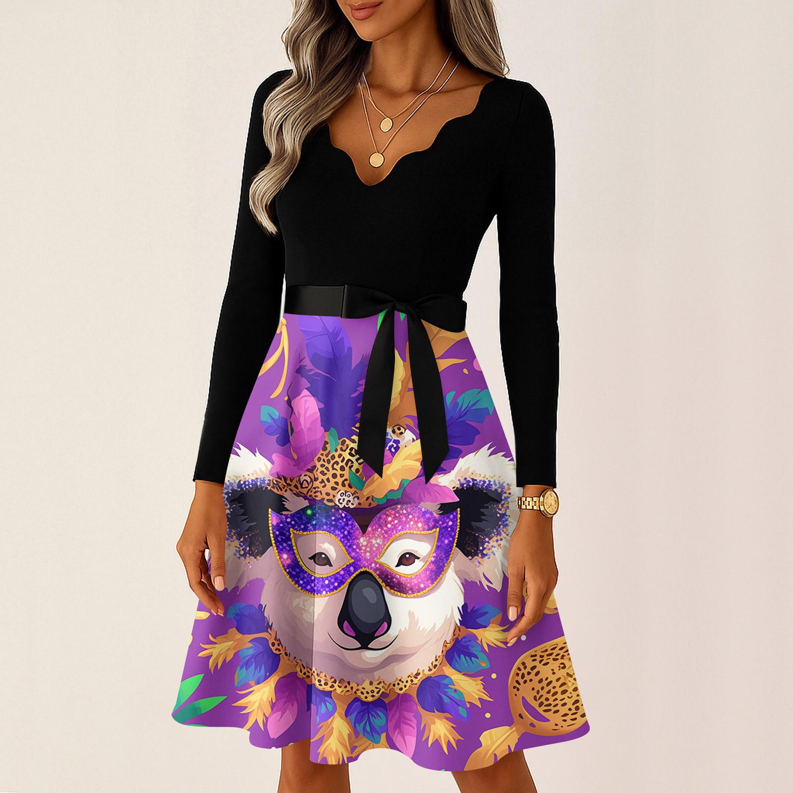 

Women s Casual Fashion V Neck Long Sleeve Printed Vintage Long Dress M рожевий