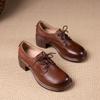 Die erste Schicht Rindsleder Einzelne Schuhe Damen Keilabsatz Herbst Neu Schnürleder Brock Britisch Retro Slipper Damenschuhe