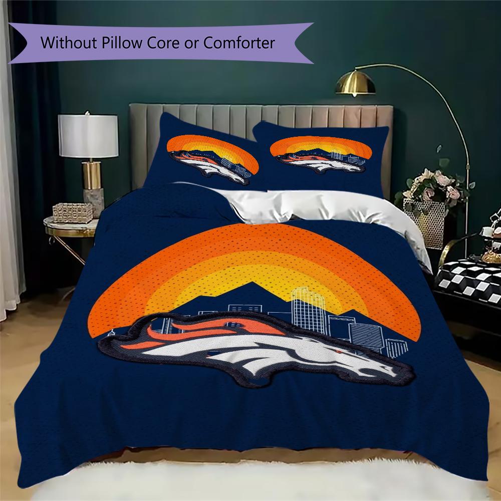 Denver Broncos Pattern Bedding uilt Set uilt Cover Pillowcase Home Decoration Birthday Gift (1*duvet cover + 2*pillowcase without core)