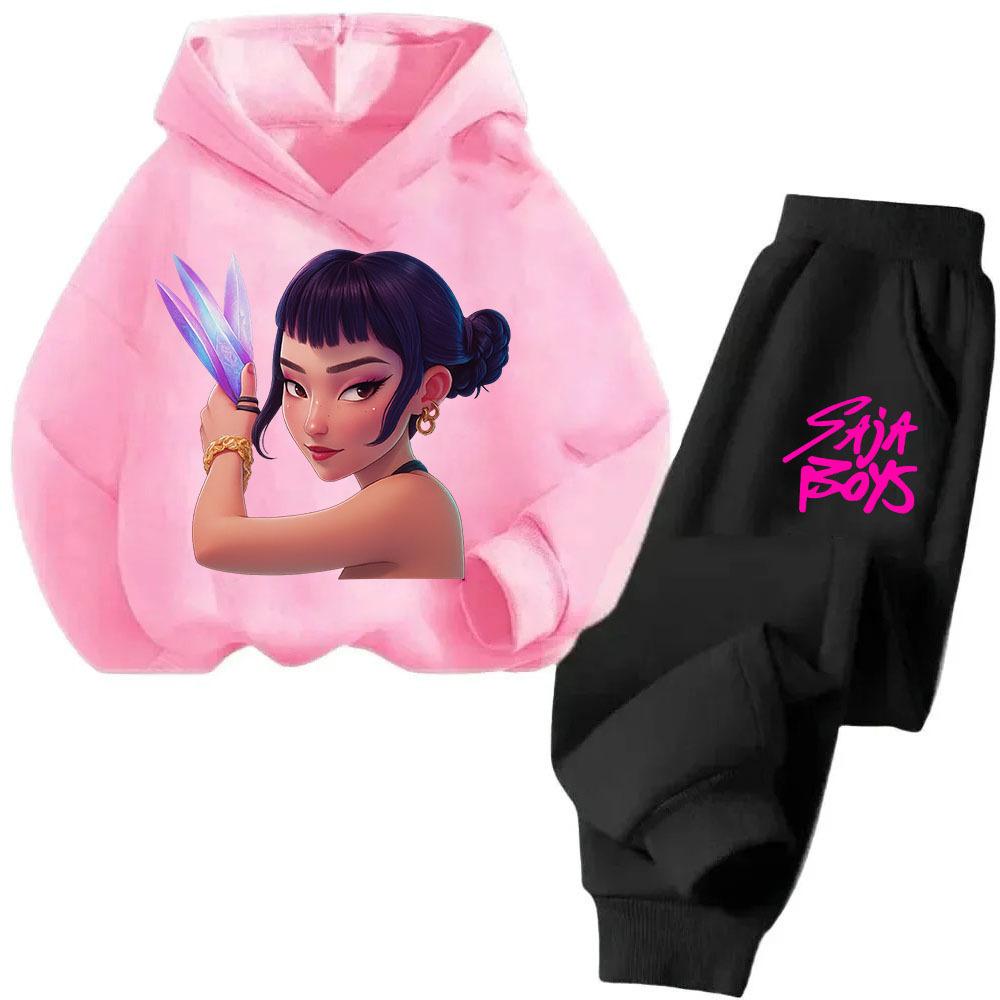 Kpop Witch Hunt Cartoon Fashion Boys Girls Casual Loose Printed Warm Comfortable Hoodie Pants Set