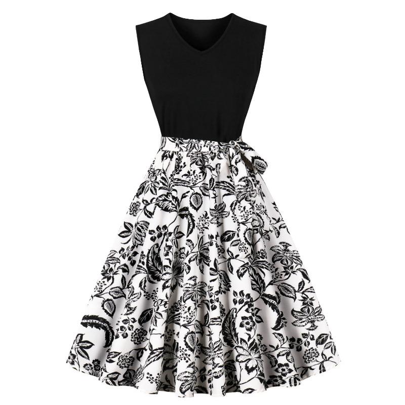 

Летнее новое ретро платье-маятник с V-образным вырезом, без рукавов, черное с принтом в стиле спеллинг M