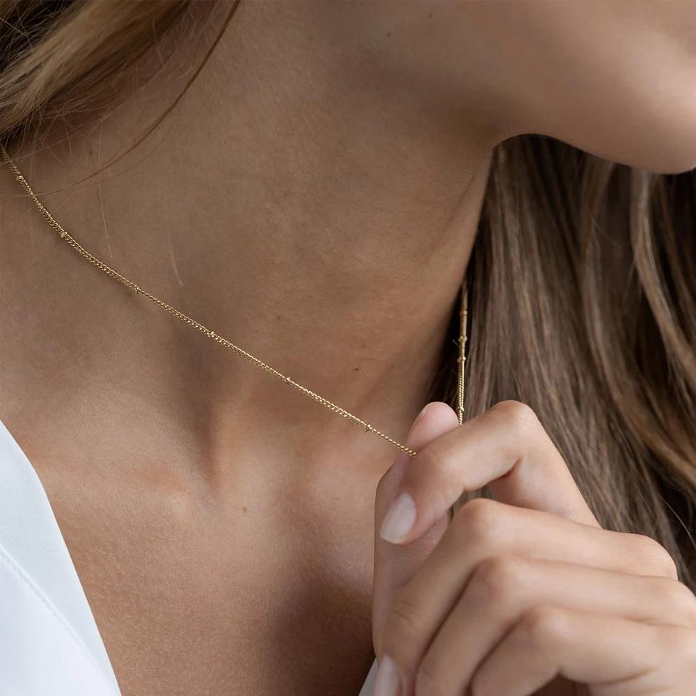 SUNIBI Stainless Steel Chain Necklace for Women Gold Color Thin Choker Bead Chain Necklace Jewelry Wholesale Dropshipping
