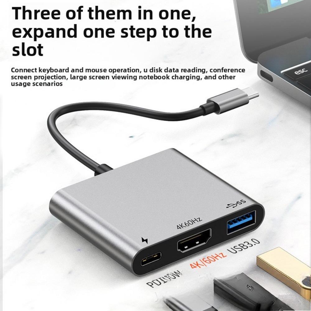 USB C To HDMI 3 In 1 Hub 60Hz Multi Port Adapter with Type C PD Charging for Laptop MacBook Pro