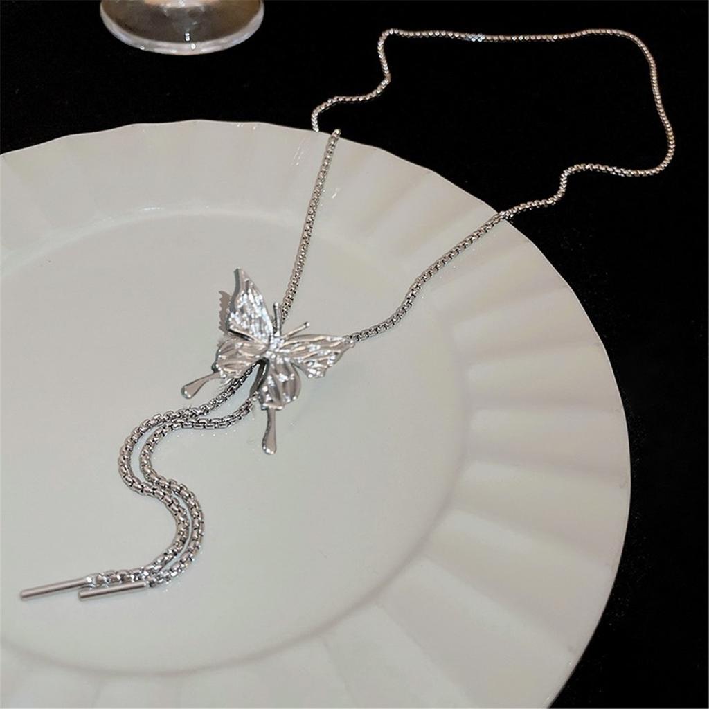 Tooxika Sweet Cool Hottie Style Adjustable Drawstring Butterfly Long Necklace Waist Chain Niche Collar Chain